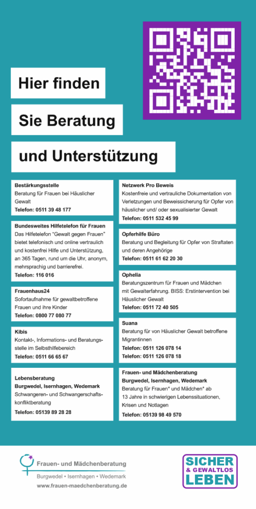 Kampagne Gewalt gegen Frauen - sicher und gewaltlos leben, hier gibt es Hilfe