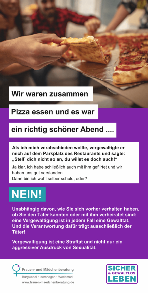 Kampagne Gewalt gegen Frauen - sicher und gewaltlos leben, Pizza essen