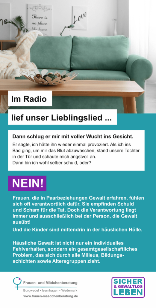 Kampagne Gewalt gegen Frauen - sicher und gewaltlos leben, Wohnzimmer